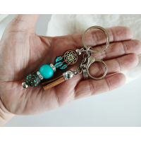 Sleutelhanger met kralen en kwastje | bruin, teal | dromenvanger