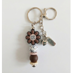 Sleutelhanger met kralen en bedeltjes | bloem | Best mom ever| bruin | moederdag