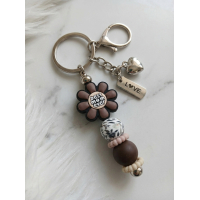 Sleutelhanger met kralen en bedeltjes | bloem | Best mom ever| bruin | moederdag