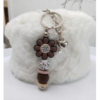 Sleutelhanger met kralen en bedeltjes | bloem | Best mom ever| bruin | moederdag
