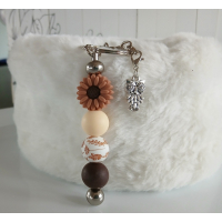 Sleutelhanger met kralen | bruin | bloem | uil