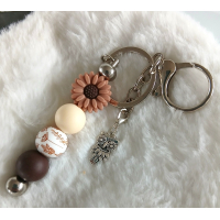 Sleutelhanger met kralen | bruin | bloem | uil