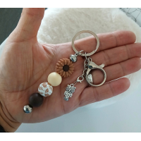 Sleutelhanger met kralen | bruin | bloem | uil