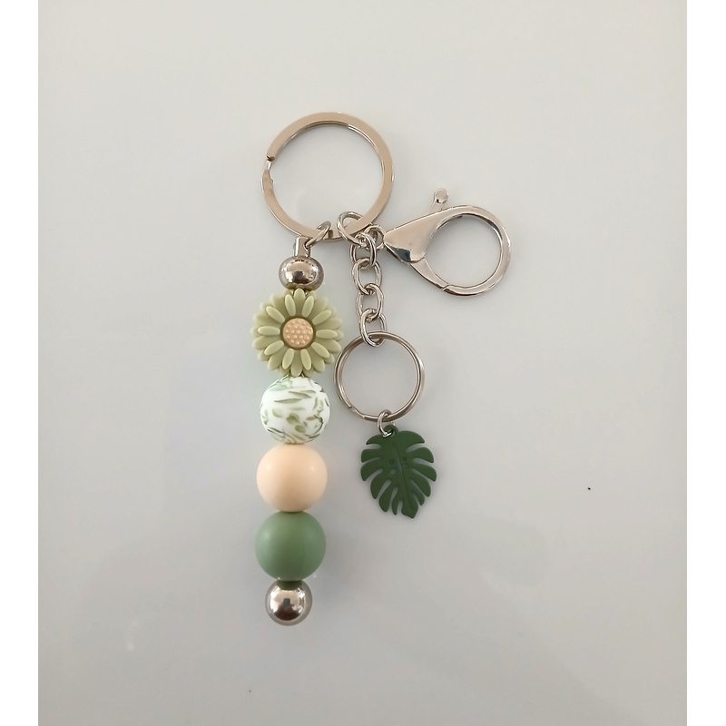 Sleutelhanger | groen & béige | met groen blad