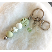 Sleutelhanger met kralen | groen, wit | blad