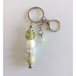 Sleutelhanger met kralen | groen, wit | blad