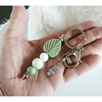 Sleutelhanger met kralen | blad, uil | groen