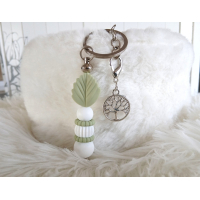Sleutelhanger met blad en levensboom | groen ,wit