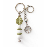 Sleutelhanger met blad en levensboom | groen ,wit
