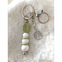 Sleutelhanger met blad en levensboom | groen ,wit