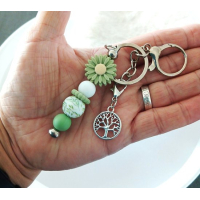 Sleutelhanger met kralen | bloem | groen | levensboom