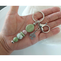 Sleutelhanger met kralen en blad | levensboom | groen