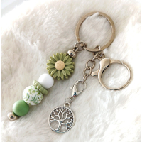 Sleutelhanger met kralen | bloem | groen | levensboom