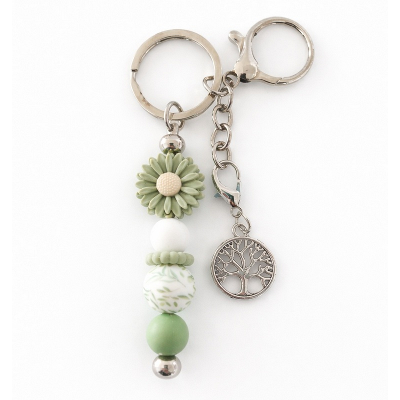 Sleutelhanger met kralen | bloem | groen | levensboom