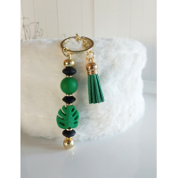 Sleutelhanger met kralen | groen, zwart | goudkleurig