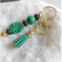 Sleutelhanger met kralen | groen, zwart | goudkleurig