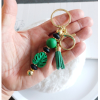 Sleutelhanger met kralen | groen, zwart | goudkleurig