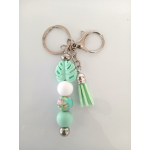 Sleutelhanger met kralen en kwastje | mint, groen, blad