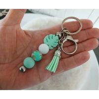 Sleutelhanger met kralen en kwastje | mint, groen, blad