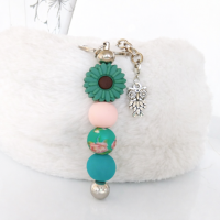 Sleutelhanger met kralen | bloem, uil | teal, roze