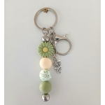 Sleutelhanger met kralen | groen| bloem | uil