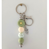 Sleutelhanger met kralen | groen| bloem | uil