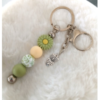 Sleutelhanger met kralen | groen| bloem | uil