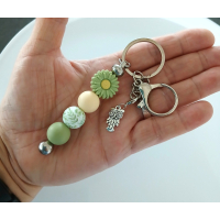Sleutelhanger met kralen | groen| bloem | uil