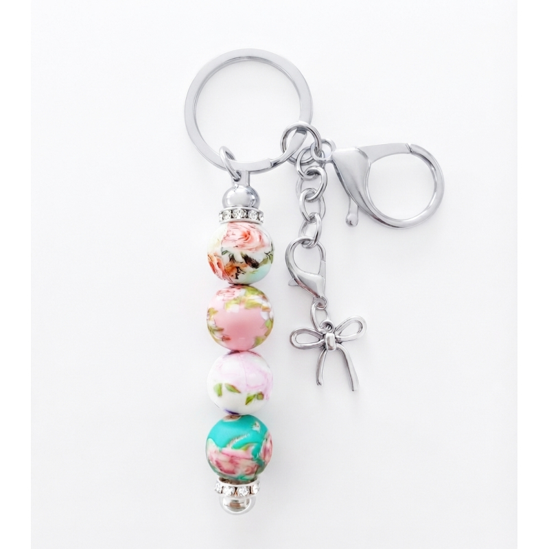 Sleutelhanger met kralen | bloemen | strikje