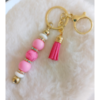 Sleutelhanger met kralen | roze | bloem | goudkleurig