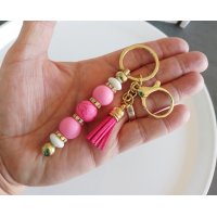 Sleutelhanger met kralen | roze | bloem | goudkleurig