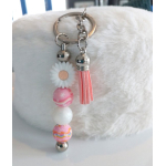 Sleutelhanger met kralen | roze & wit