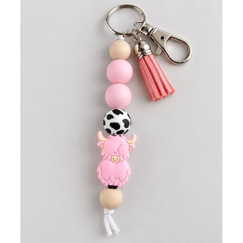 Sleutelhanger met roze koe