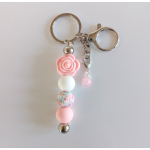 Sleutelhanger met kralen | roze & wit | roos