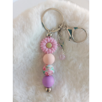 Sleutelhanger met kralen | lila, roze | bloem