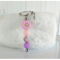 Sleutelhanger met kralen | lila, roze | bloem