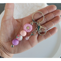 Sleutelhanger met kralen | lila, roze | bloem
