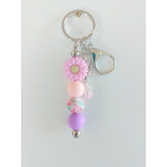 Sleutelhanger met kralen | lila, roze | bloem