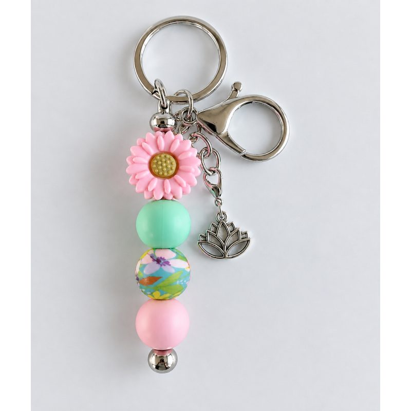 Sleutelhanger met kralen | roze, aqua | lotus