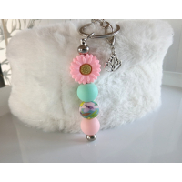Sleutelhanger met kralen | roze, aqua | lotus
