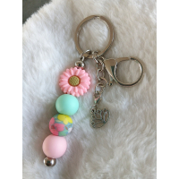 Sleutelhanger met kralen | roze, aqua | lotus