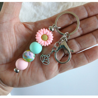 Sleutelhanger met kralen | roze, aqua | lotus