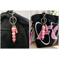 Sleutelhanger roze mok met kralen & kwastje