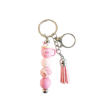 Sleutelhanger roze mok met kralen & kwastje