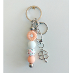 Sleutelhanger met kralen | peach | klavertje 4 | bloem