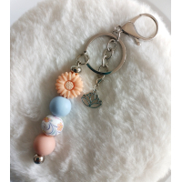 Sleutelhanger met kralen | perzik, blauw | lotusbloem