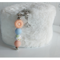 Sleutelhanger met kralen | perzik, blauw | lotusbloem
