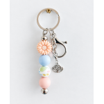 Sleutelhanger met kralen | perzik, blauw | lotusbloem