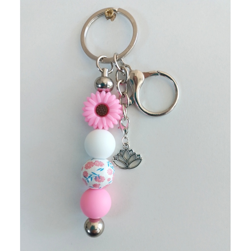 Sleutelhanger met kralen | bloem | roze | lotus