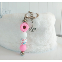 Sleutelhanger met kralen | bloem | roze | lotus